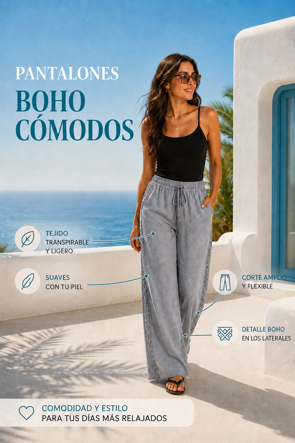 Elia | Pantalones boho de pierna recta