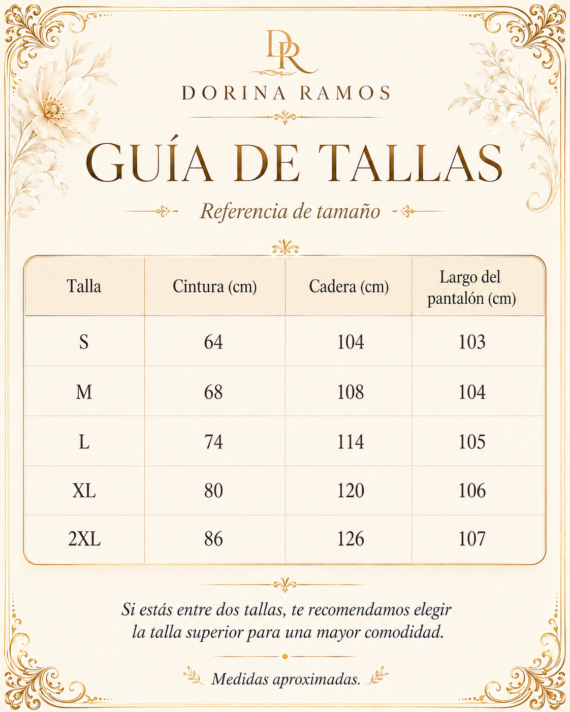 Guía de tallas de Elia | Pantalones boho de pierna recta