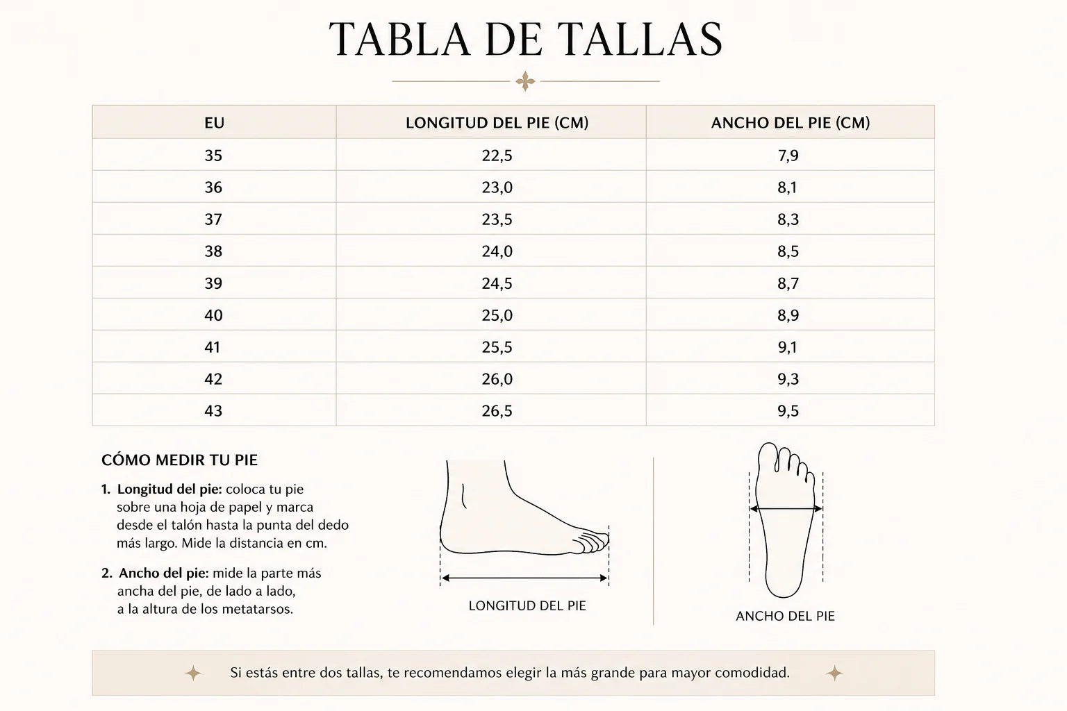 Guía de tallas de Luciana – Tacones ortopédicos