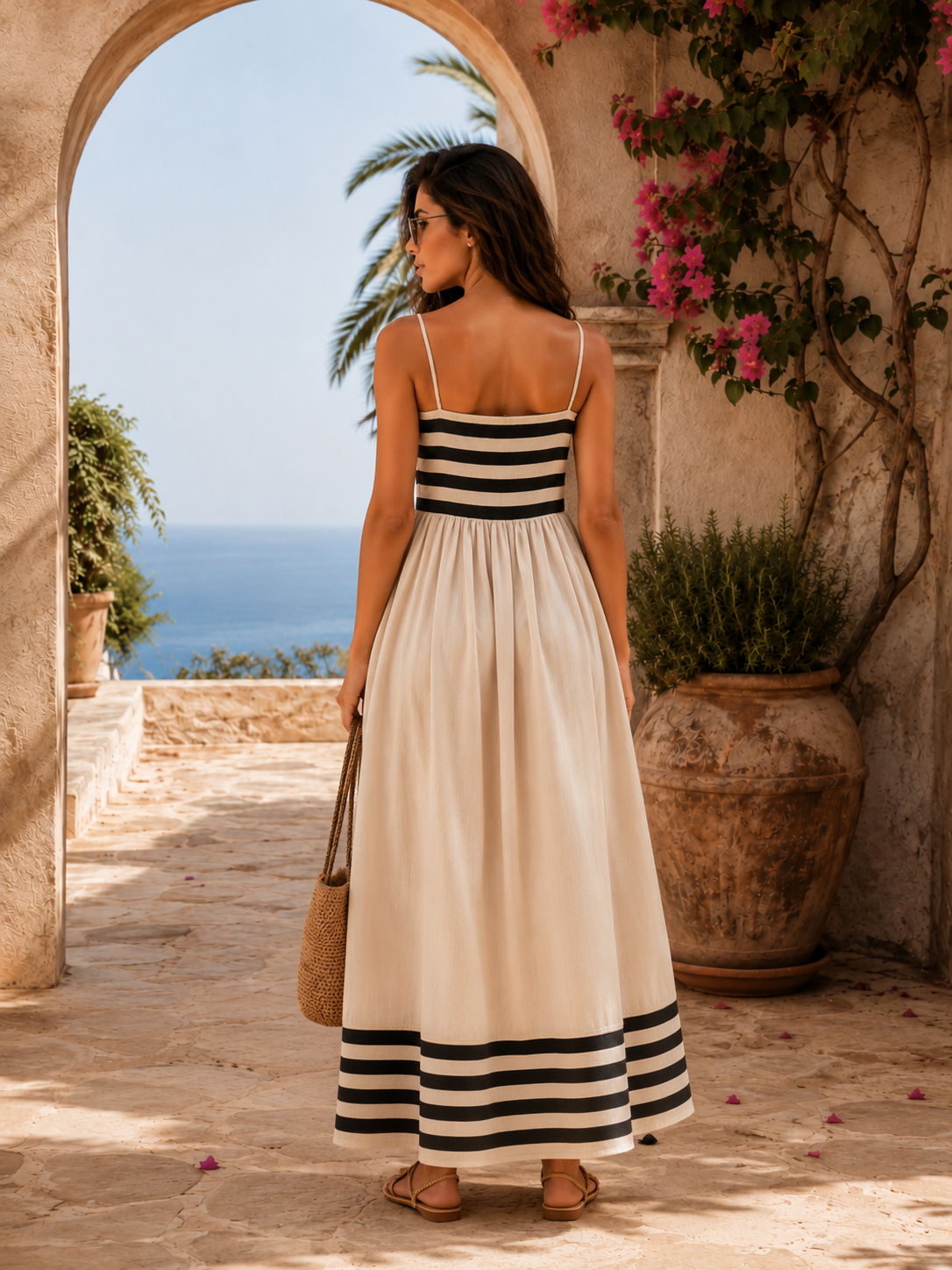 Siena | Vestido largo de tirantes con rayas náuticas