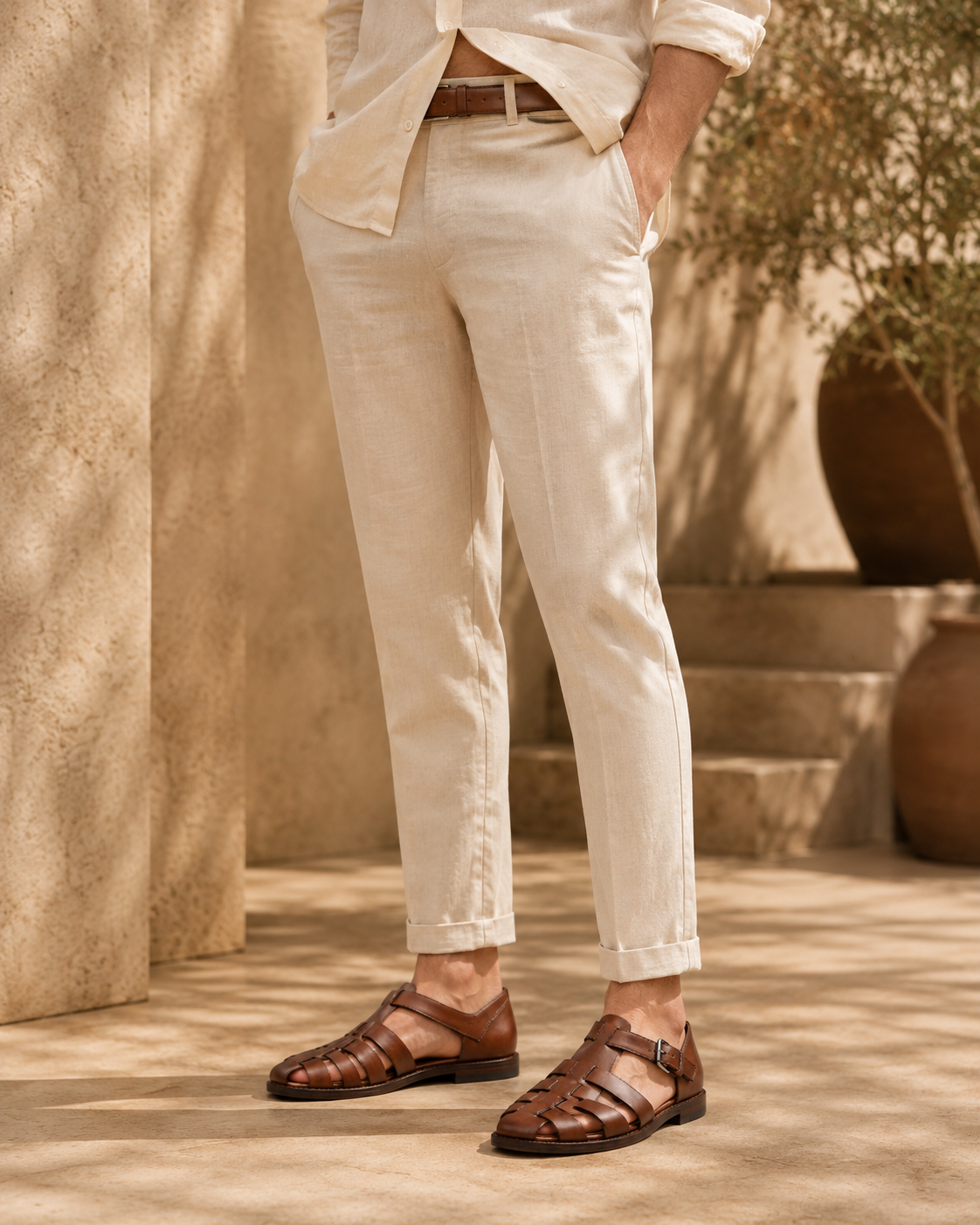 Francesco-Sandalias de cuero de alta calidad para hombre