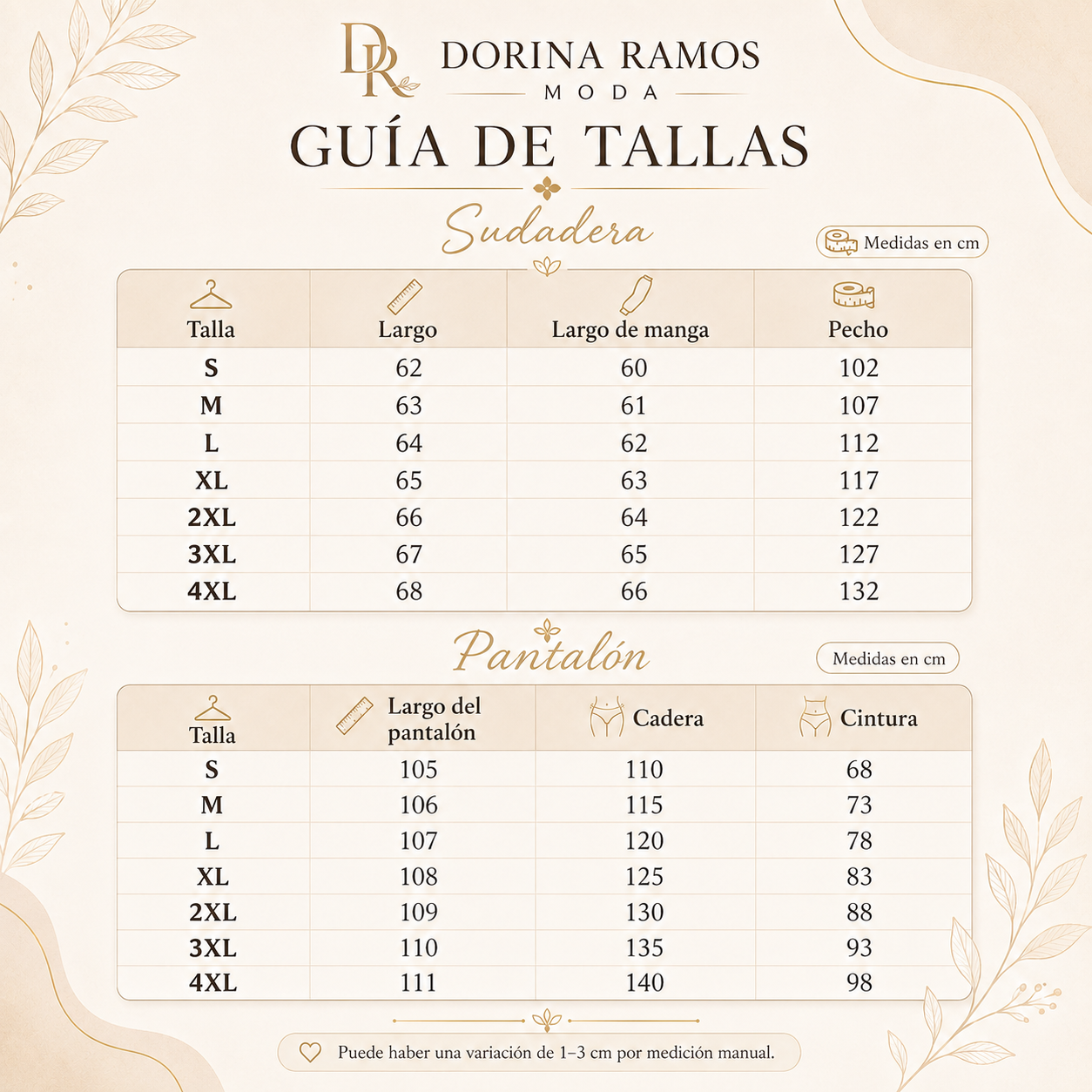 Guía de tallas de Mireia | Conjunto cómodo de sudadera y pantalón