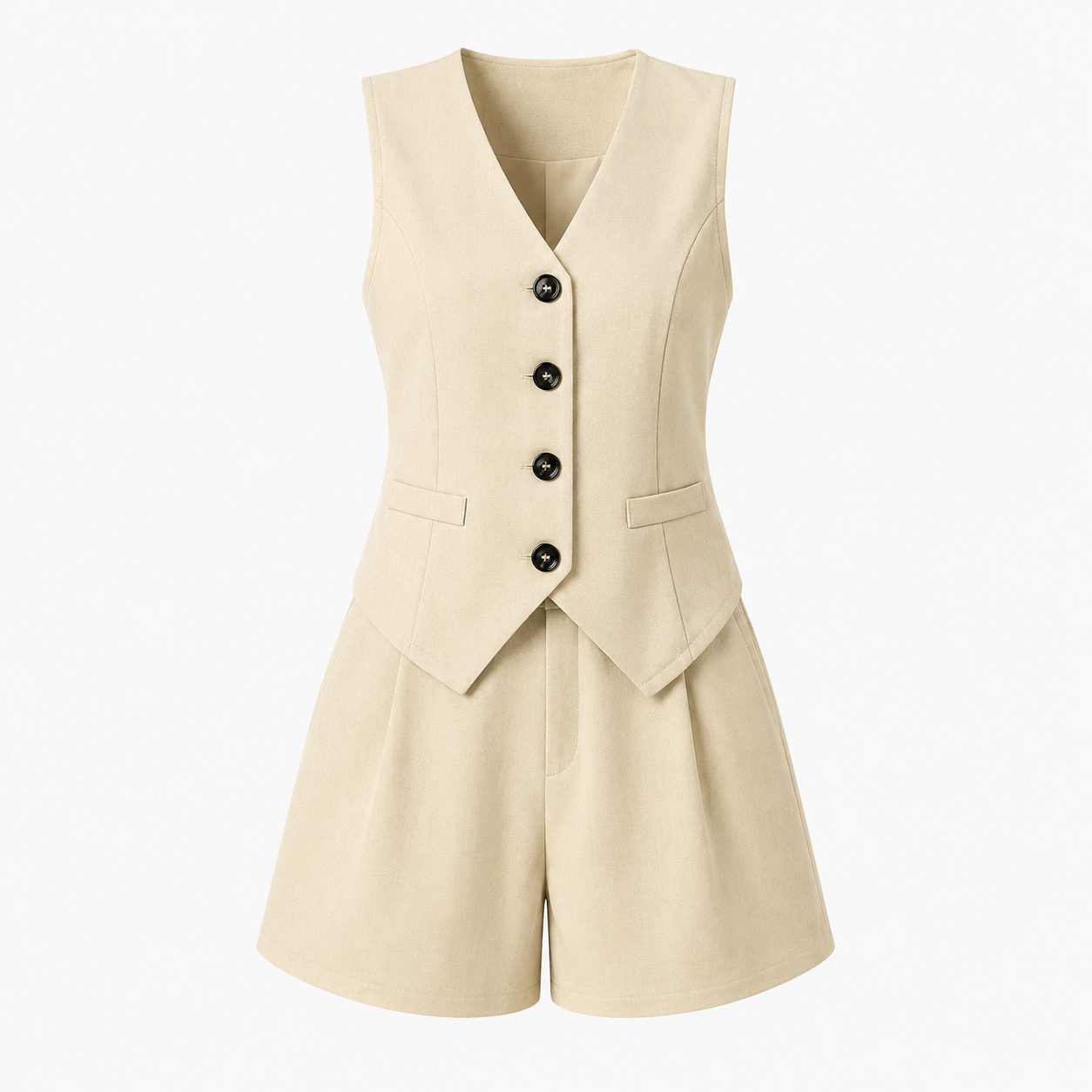 Celeste-Conjunto de chaleco con escote en V y shorts