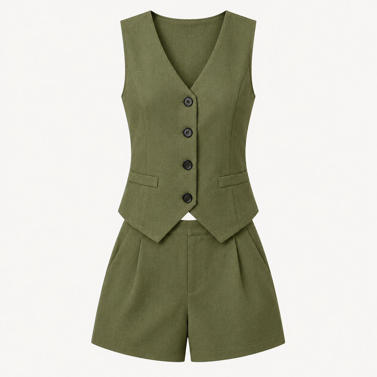 Celeste-Conjunto de chaleco con escote en V y shorts