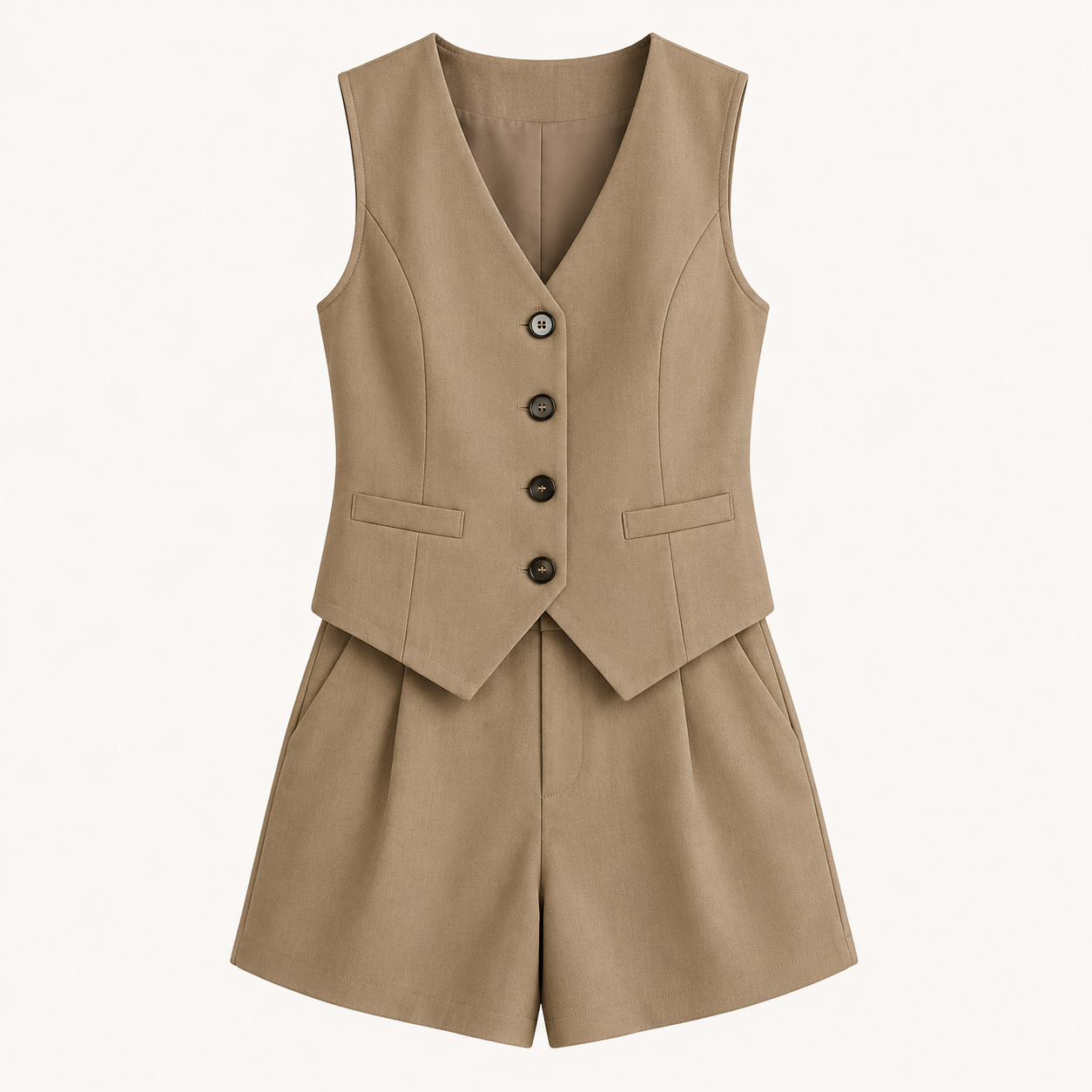 Celeste-Conjunto de chaleco con escote en V y shorts