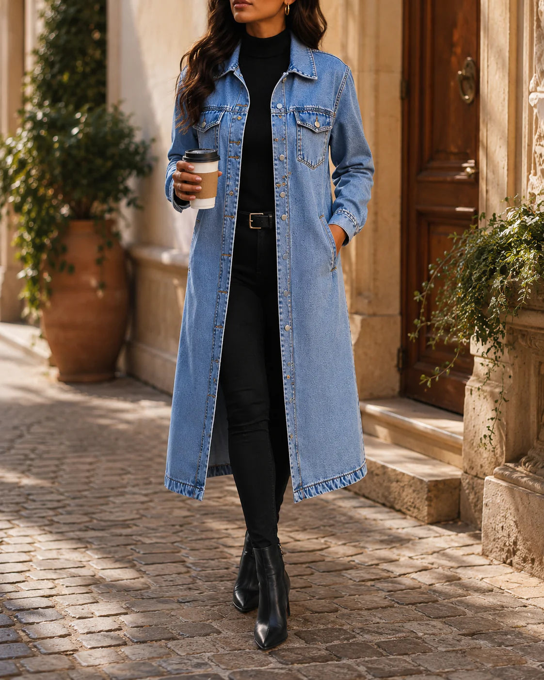 Isadora-Chaqueta vaquera larga con botones