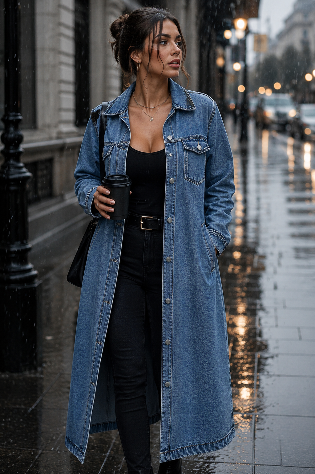 Isadora-Chaqueta vaquera larga con botones