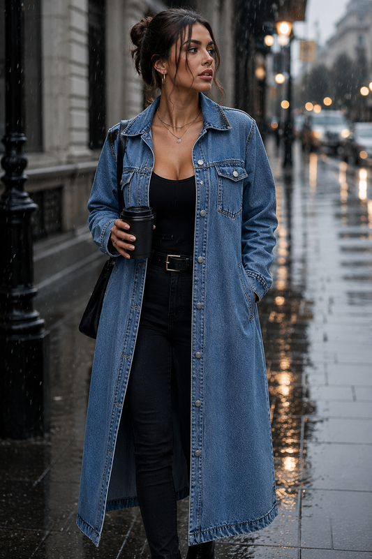 Isadora-Chaqueta vaquera larga con botones