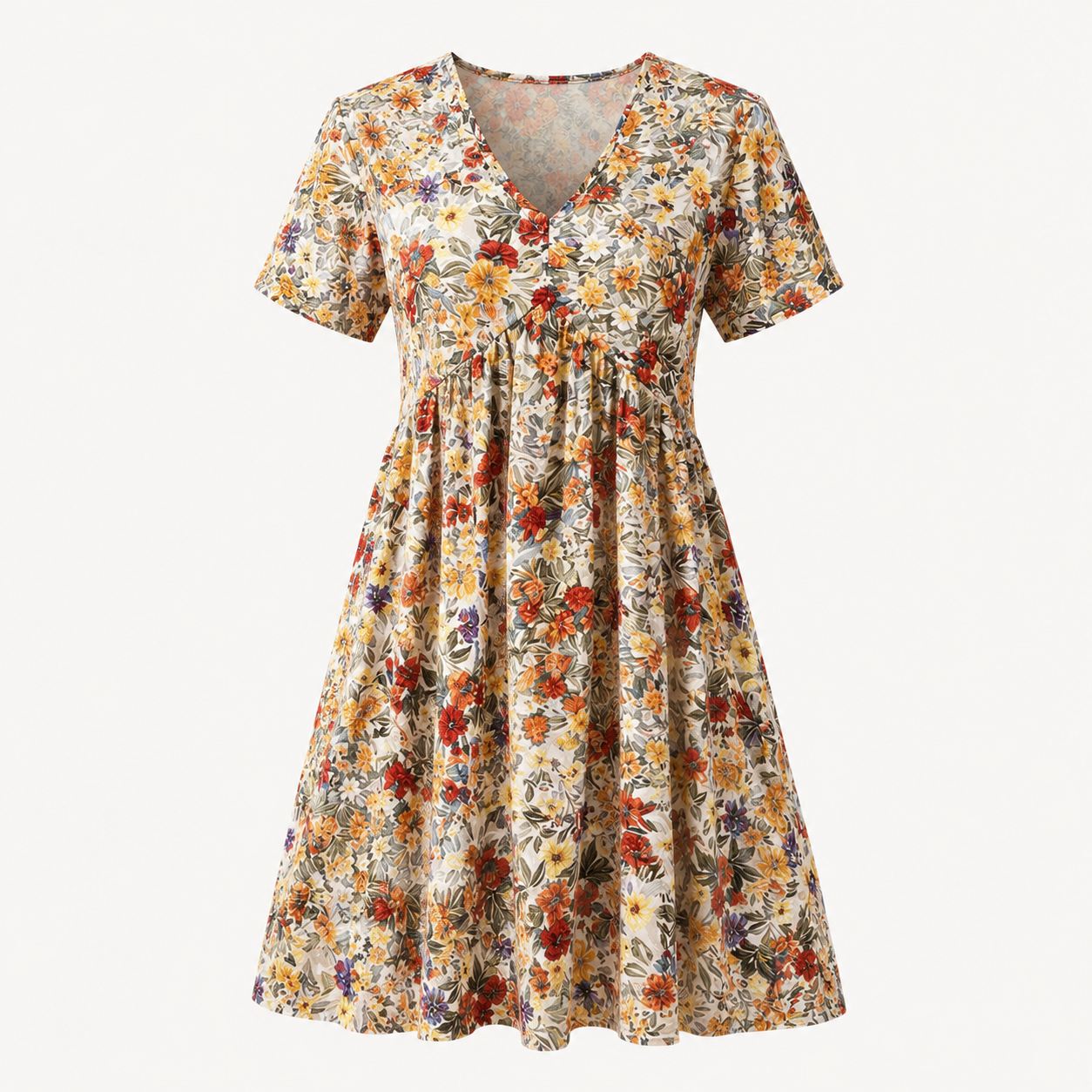 Marina-Vestido de verano con estampado floral y escote en V