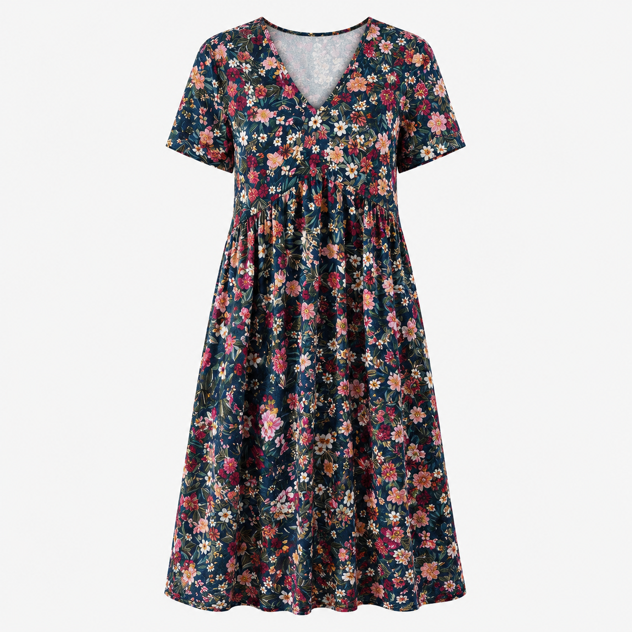 Marina-Vestido de verano con estampado floral y escote en V