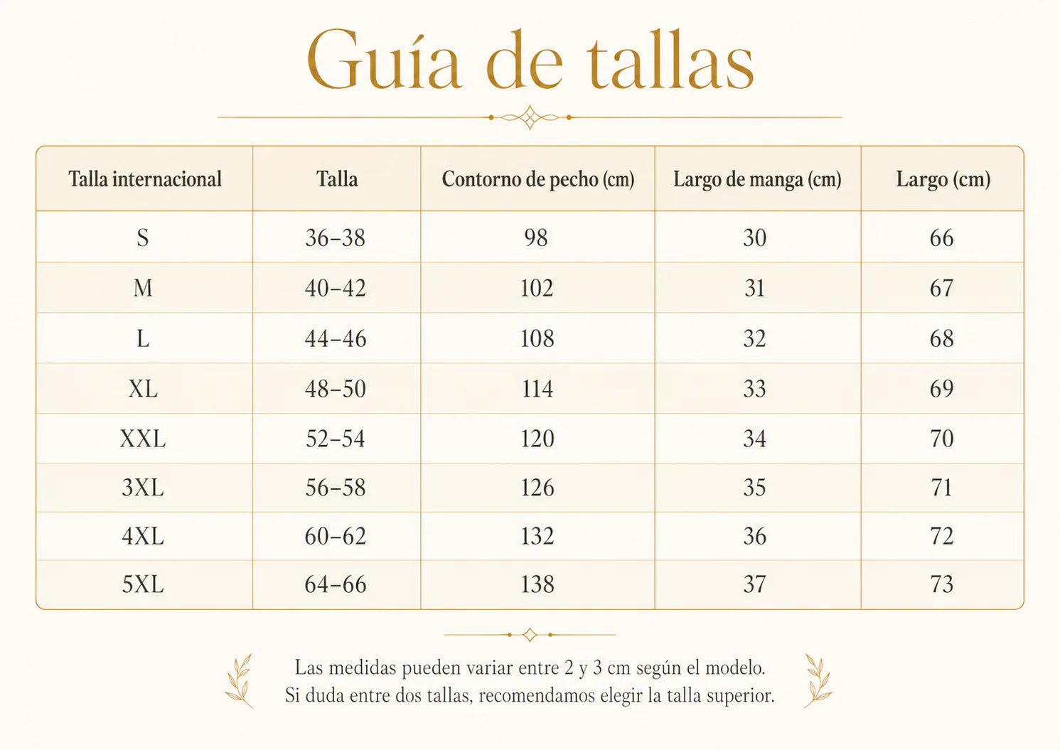 Guía de tallas de Claudia-Blusa elegante con cuello refinado