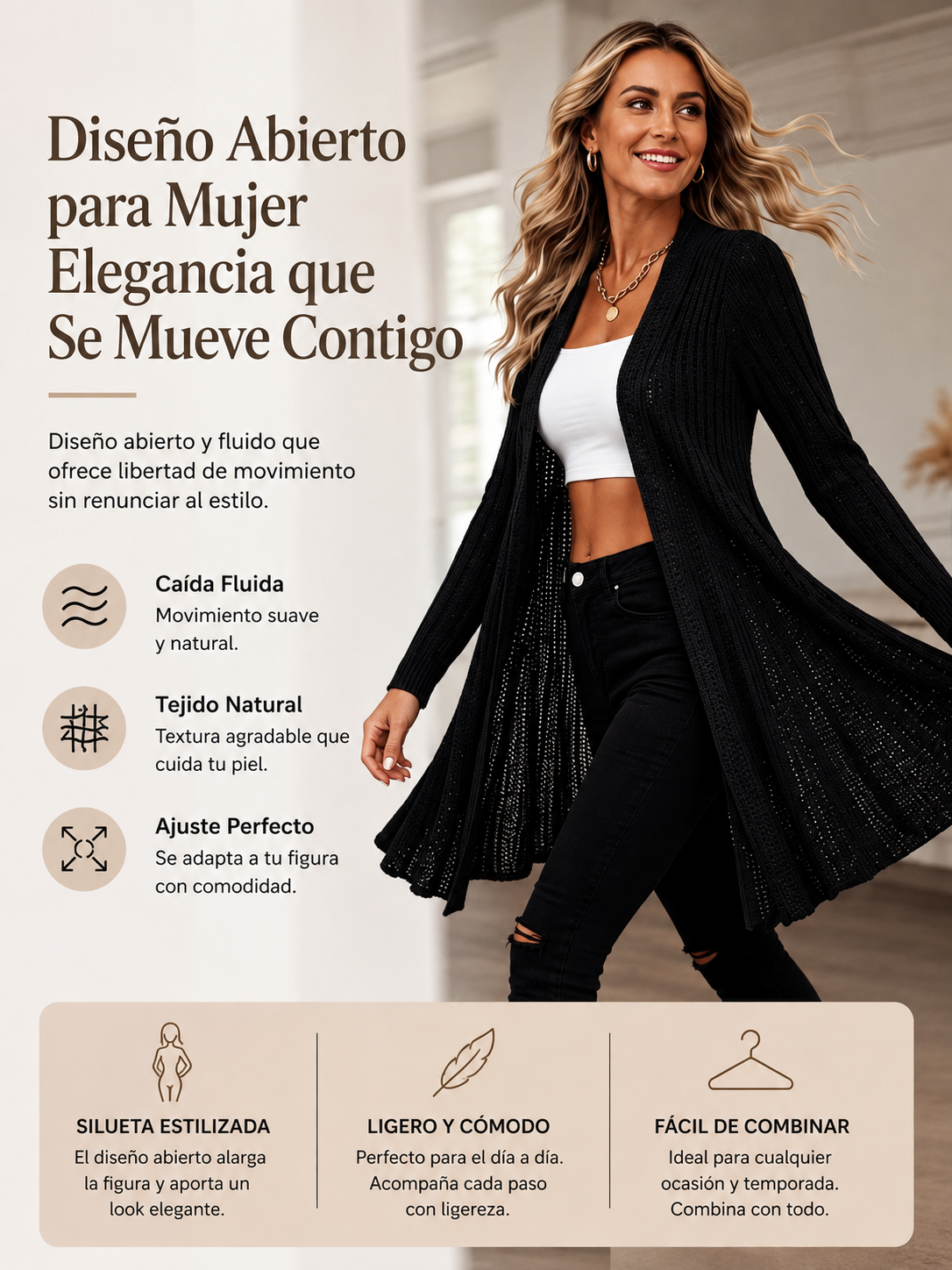 Maia | Cárdigan abierto de punto acanalado