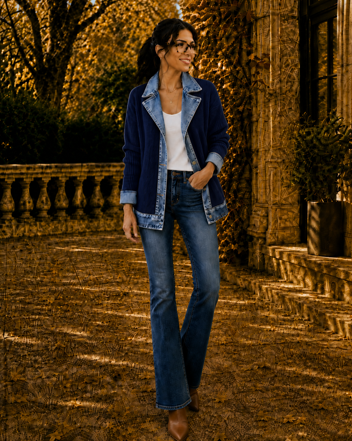 Renata | Chaqueta denim combinada con punto