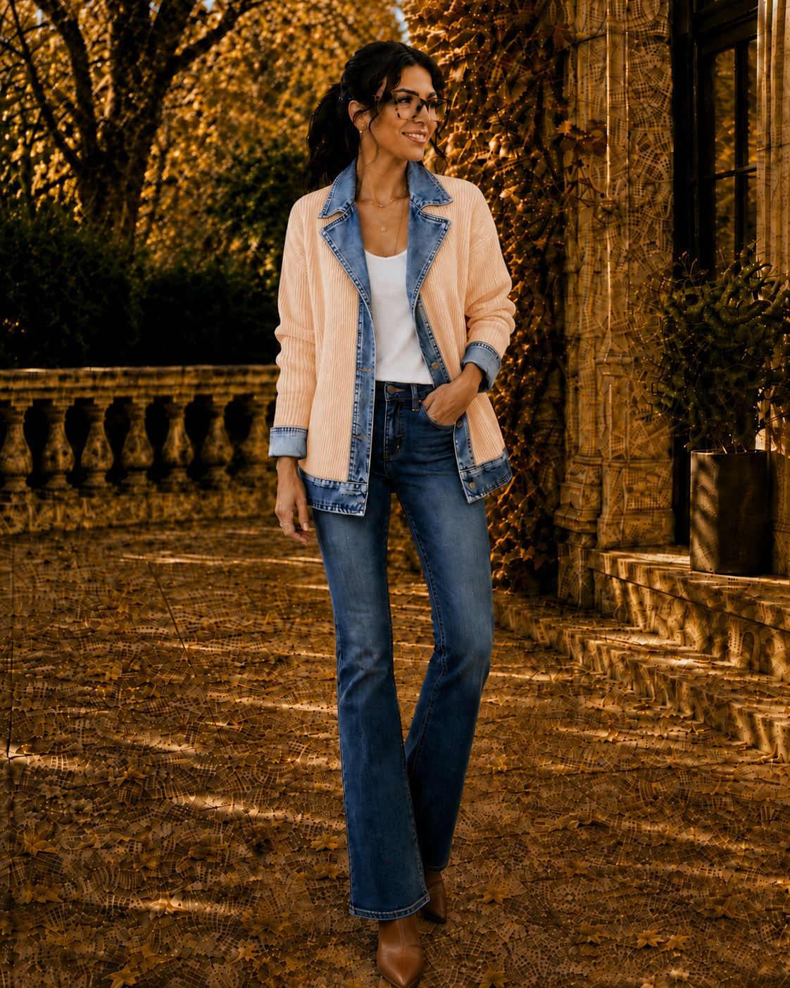 Renata | Chaqueta denim combinada con punto