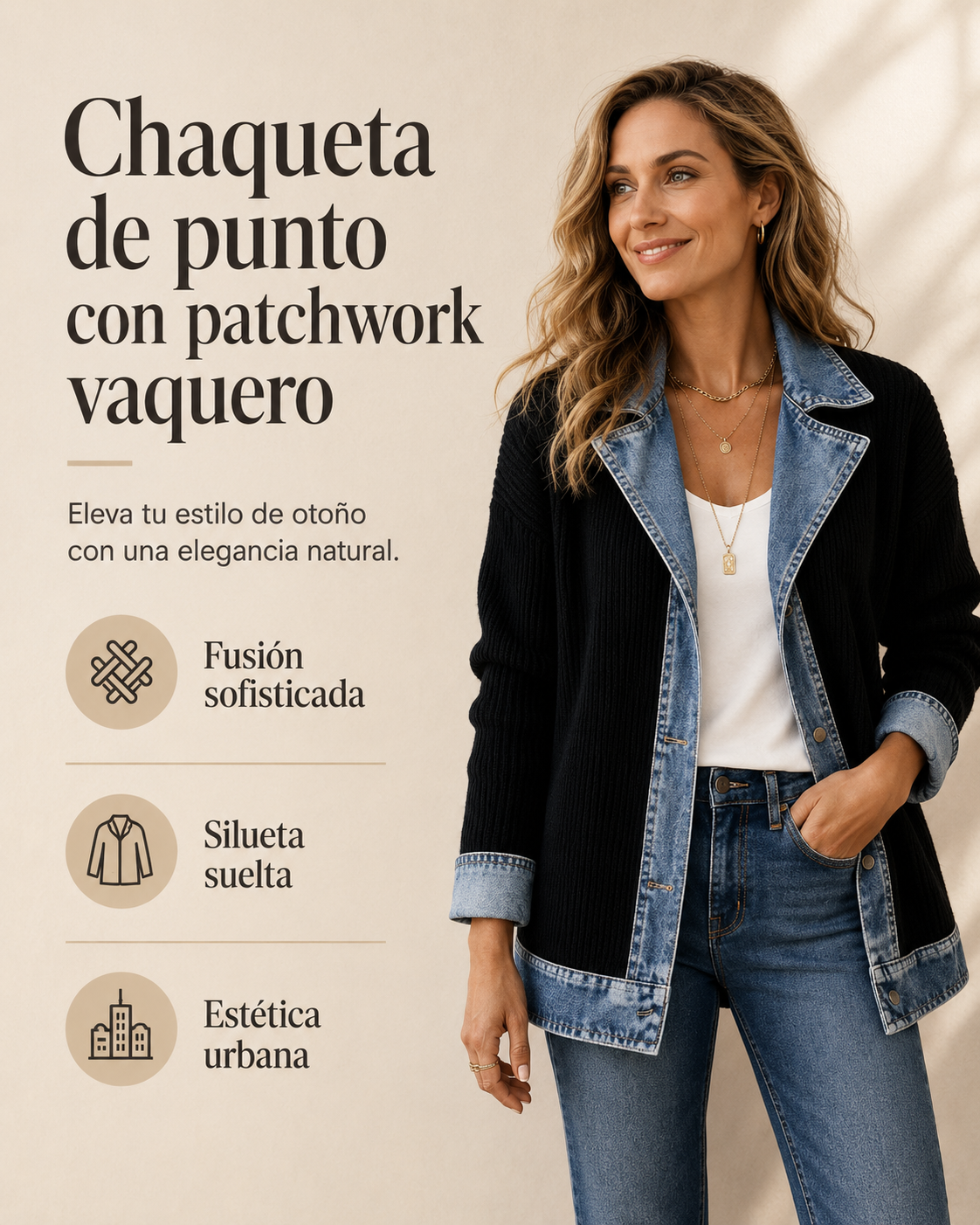 Renata | Chaqueta denim combinada con punto