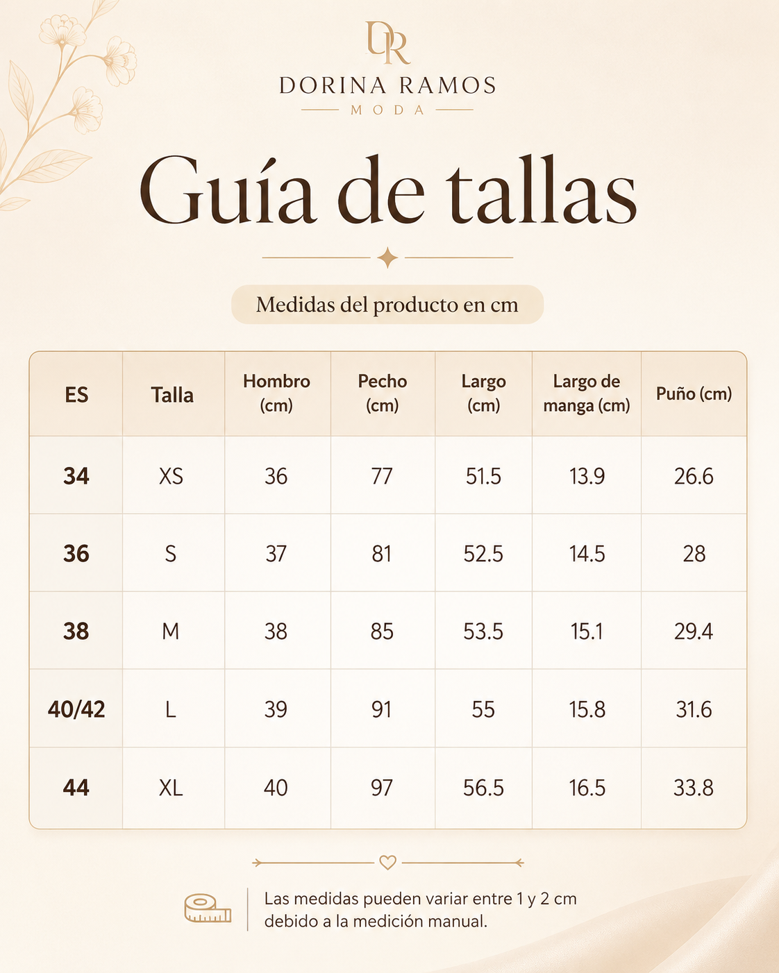 Guía de tallas de Suriya | Camiseta ajustada con botones decorativos