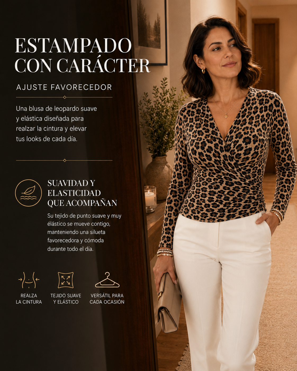 Alessia | Blusa cruzada con estampado de leopardo