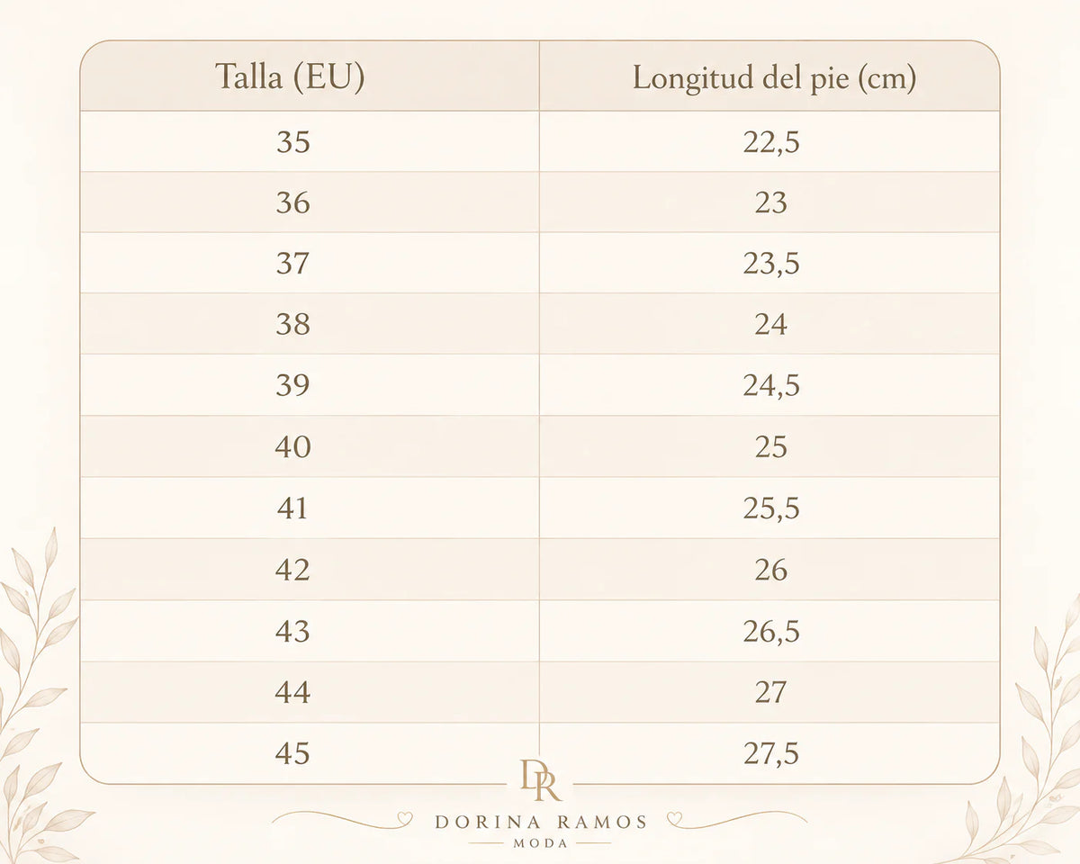 Guía de tallas de Lara | Sandalias ergonómicas de confort diario