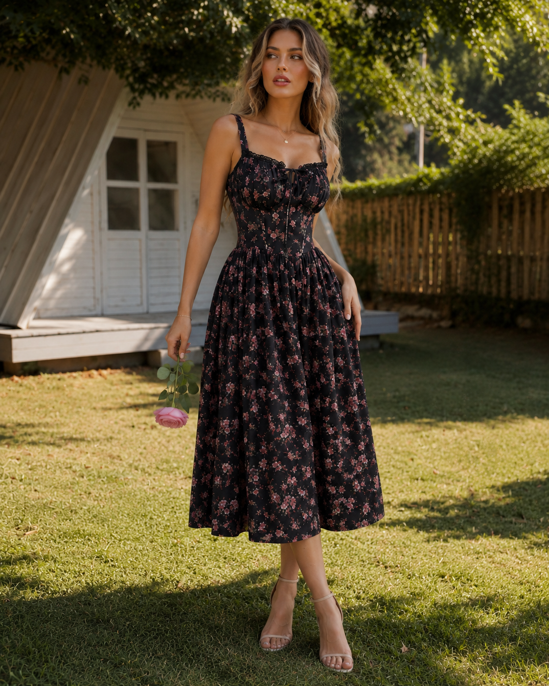 Bianca | Vestido corsé floral con escote cuadrado