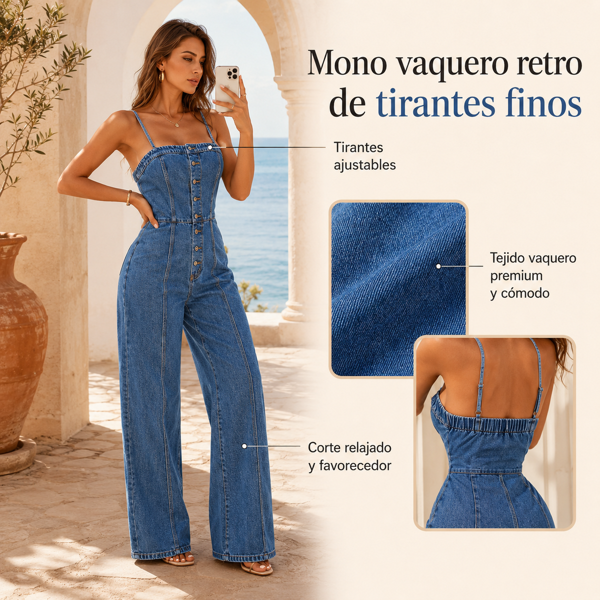 Aitana | Mono vaquero de tirantes y pierna ancha