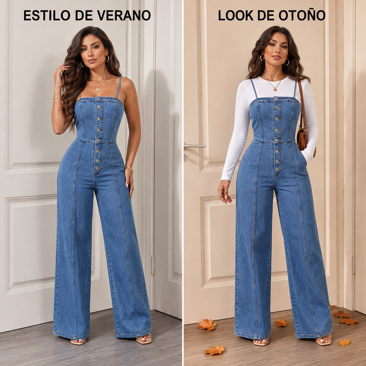 Aitana | Mono vaquero de tirantes y pierna ancha