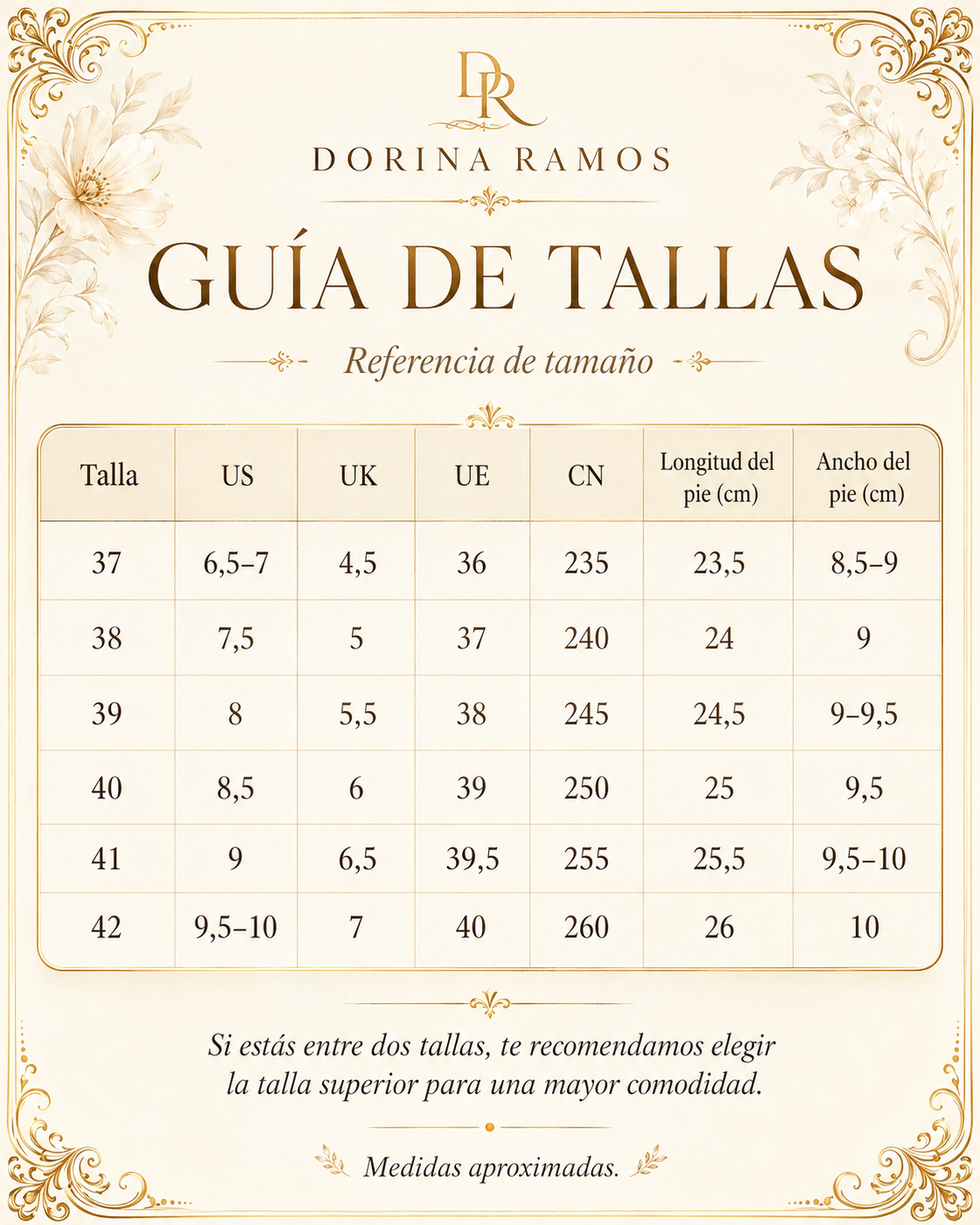 Guía de tallas de Fayza | Sandalias de tacón estilo gladiador