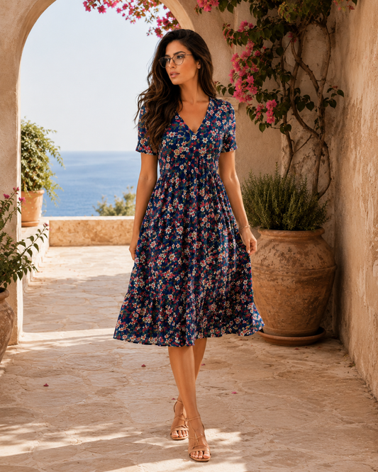 Marina-Vestido de verano con estampado floral y escote en V