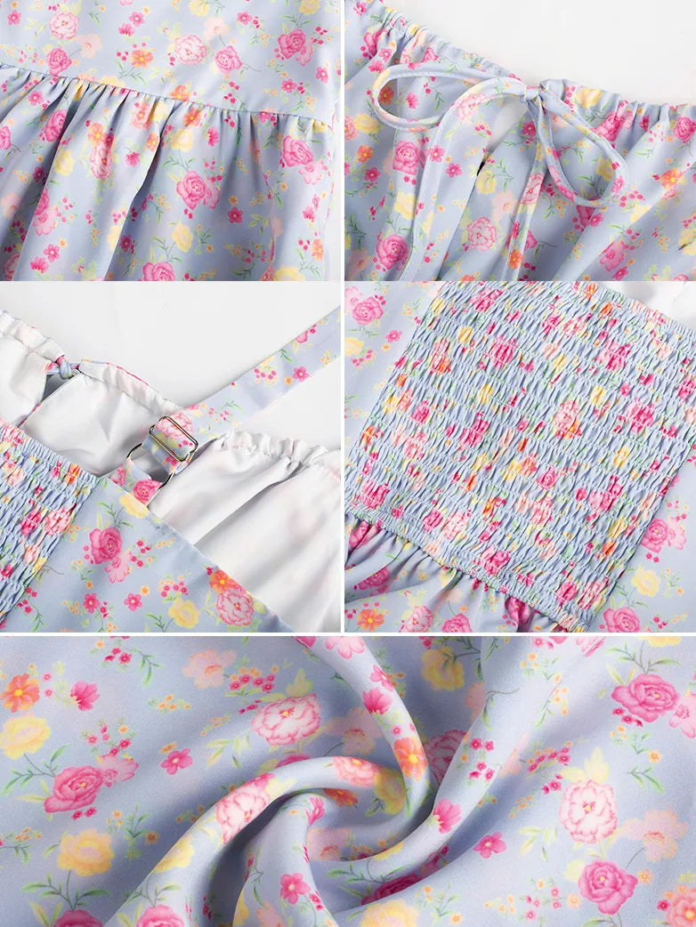 Women Summer Floral Puffy Corset Dress