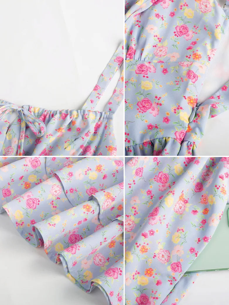 Women Summer Floral Puffy Corset Dress