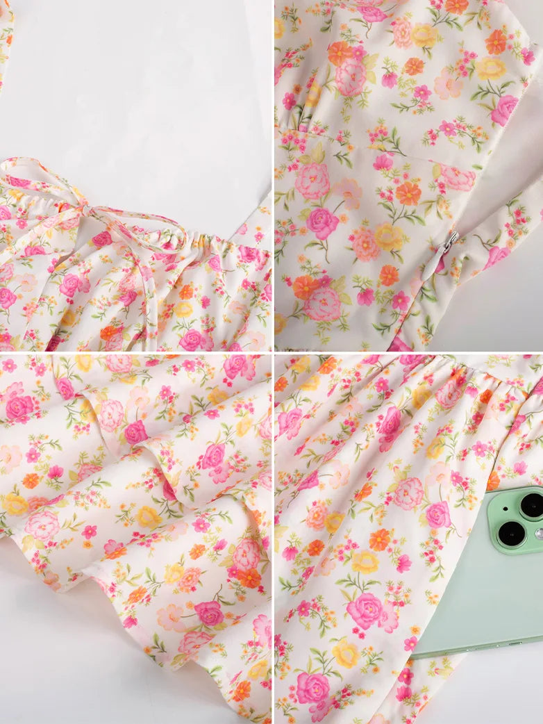 Women Summer Floral Puffy Corset Dress