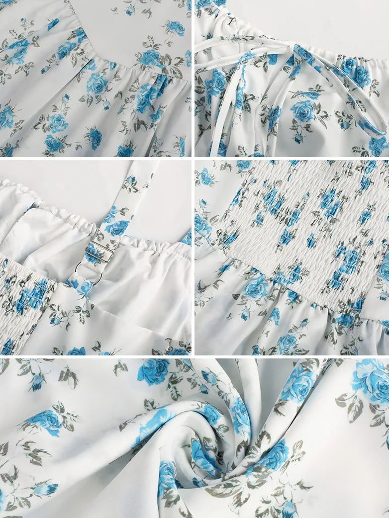 Women Summer Floral Puffy Corset Dress