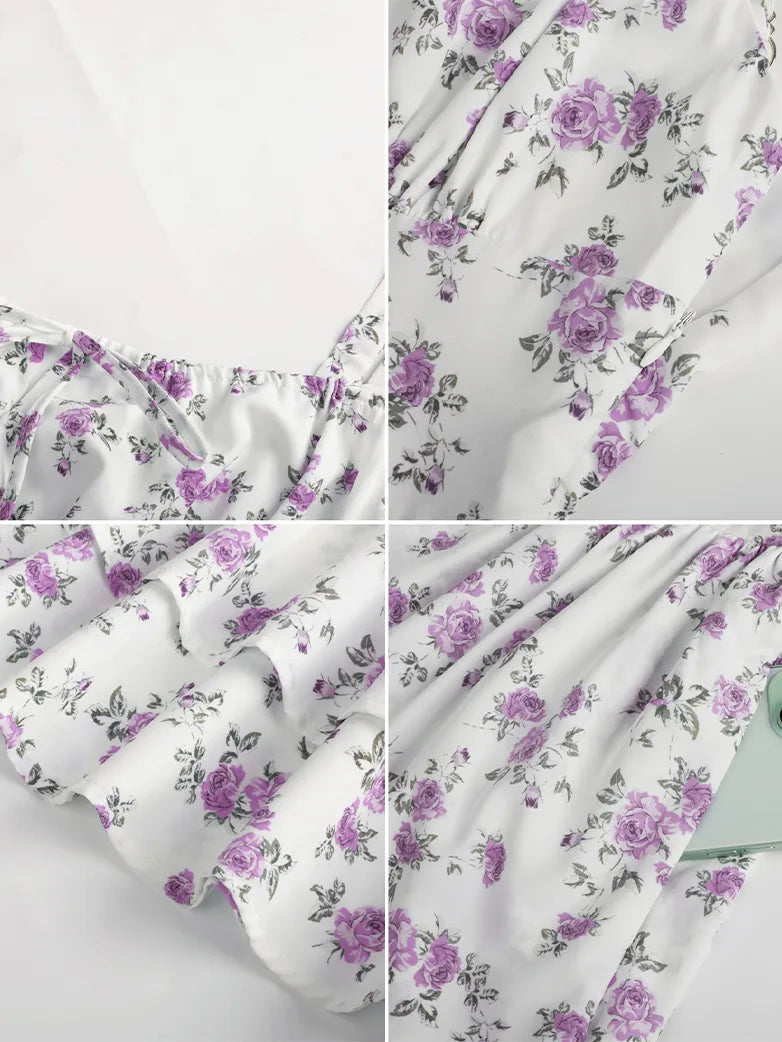 Women Summer Floral Puffy Corset Dress