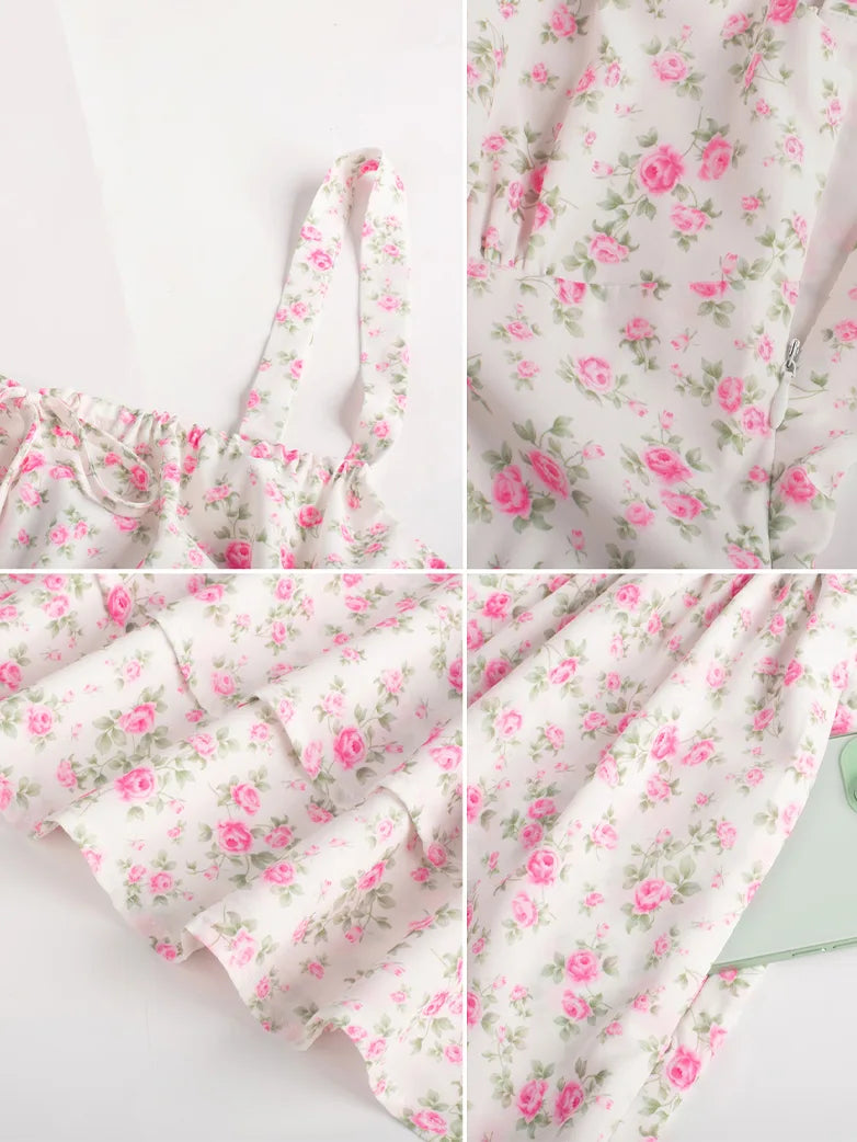 Women Summer Floral Puffy Corset Dress