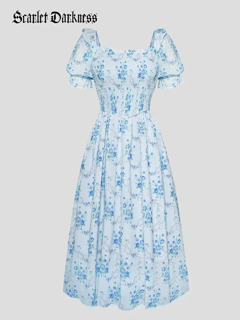 Bridgeton Puff sleeves Chiffon Pleated Pocket Dress