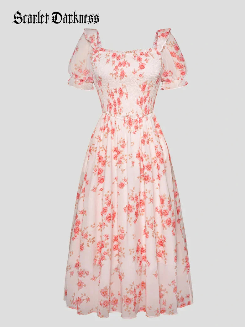 Bridgeton Puff sleeves Chiffon Pleated Pocket Dress