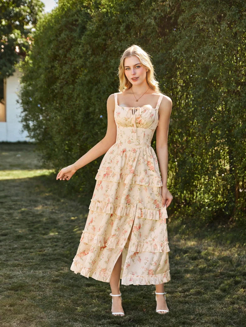 Valentine's Day Floral Summer Front Slit Pocket Dress