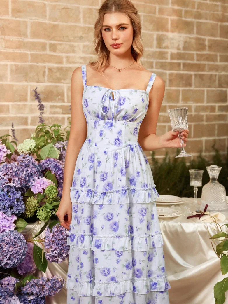 Valentine's Day Floral Summer Front Slit Pocket Dress