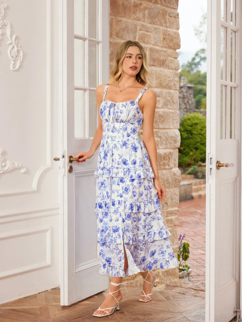 Valentine's Day Floral Summer Front Slit Pocket Dress