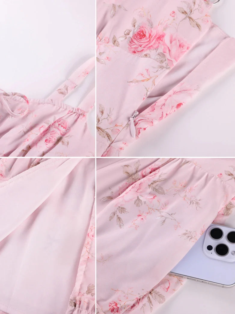 Valentine's Day Floral Summer Front Slit Pocket Dress
