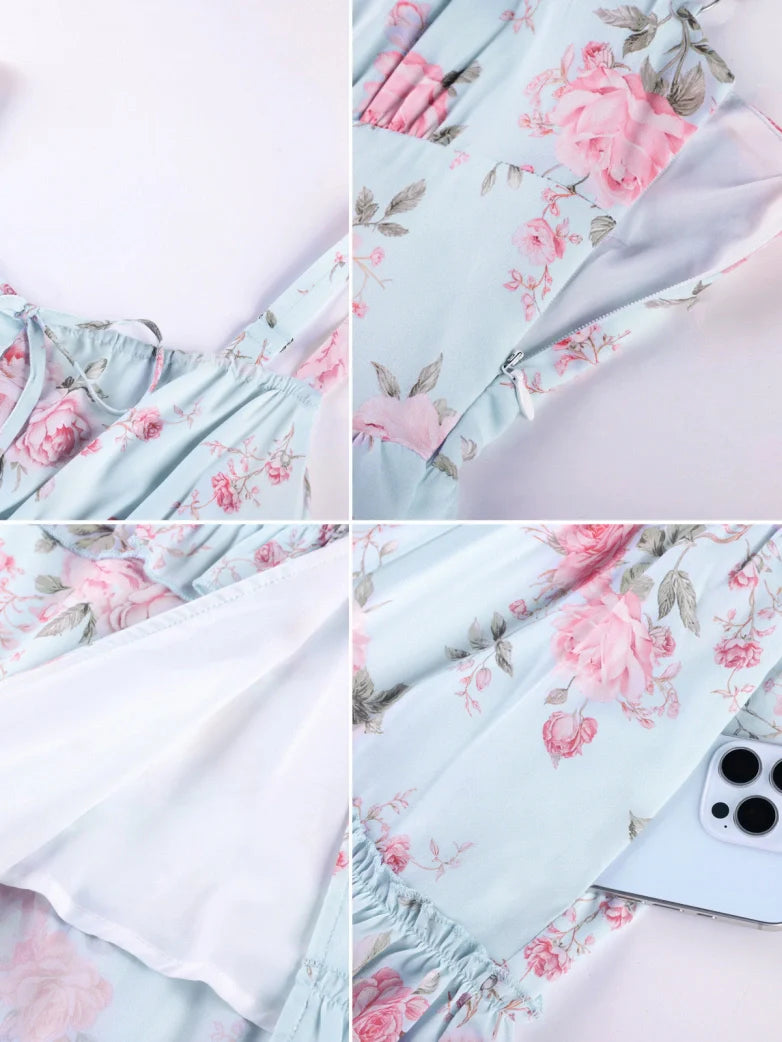 Valentine's Day Floral Summer Front Slit Pocket Dress