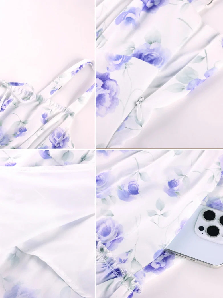 Valentine's Day Floral Summer Front Slit Pocket Dress