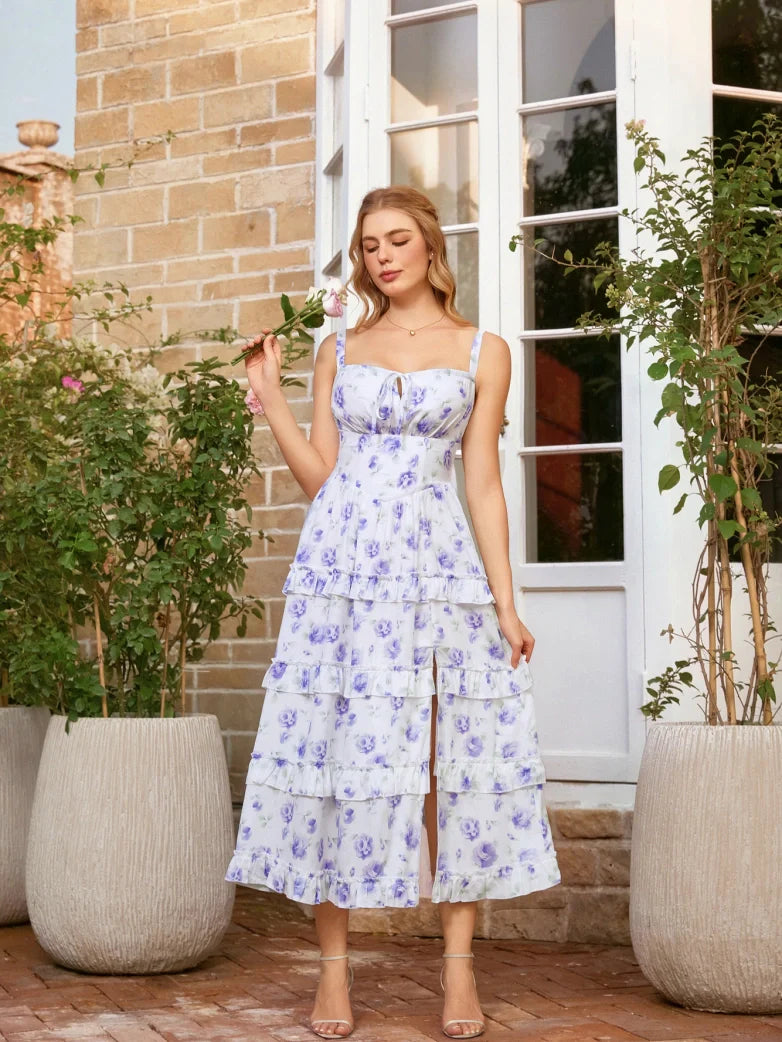 Valentine's Day Floral Summer Front Slit Pocket Dress
