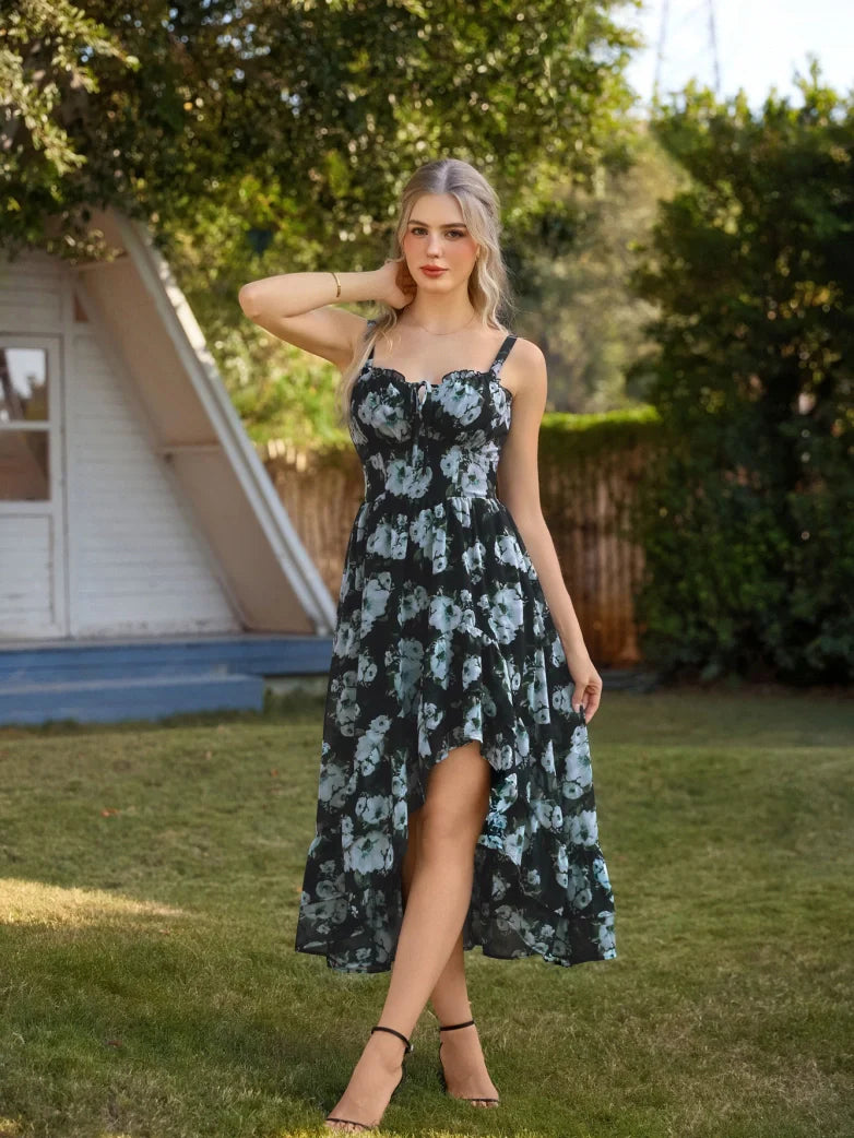 Spring Chiffon High-Low Slit Wedding Guest Dress