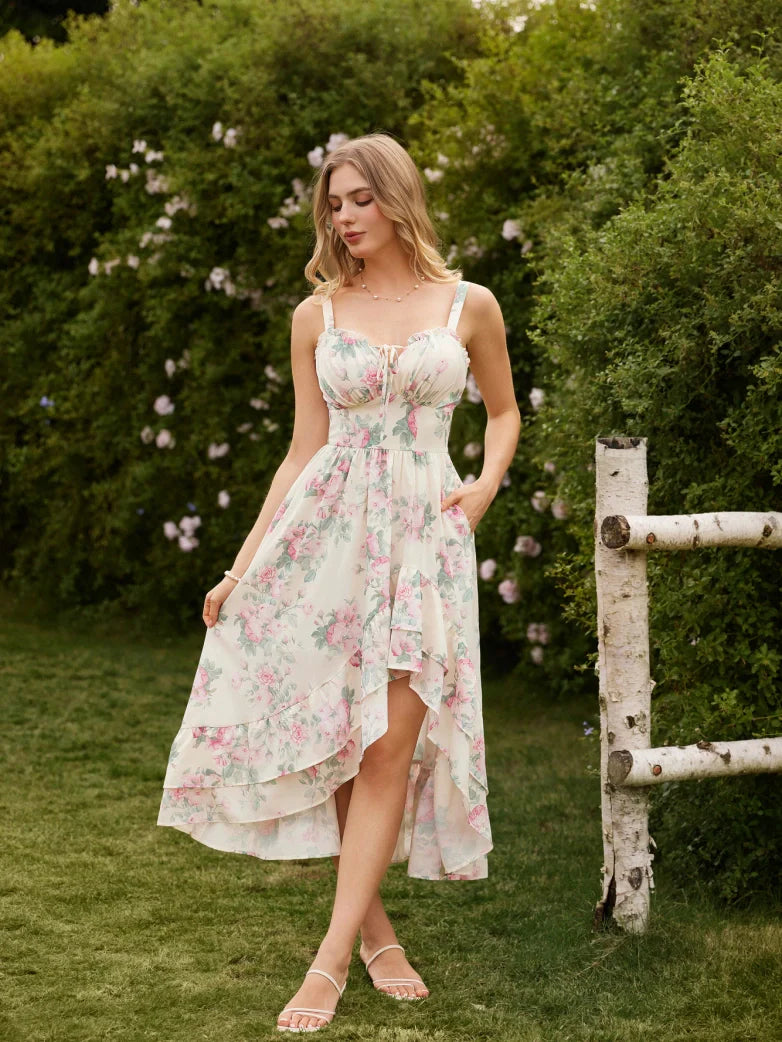 Spring Chiffon High-Low Slit Wedding Guest Dress