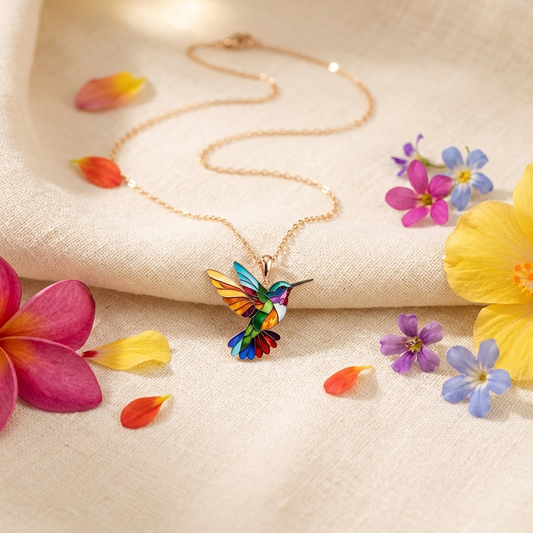 Aura | Collana con colibrí multicolore