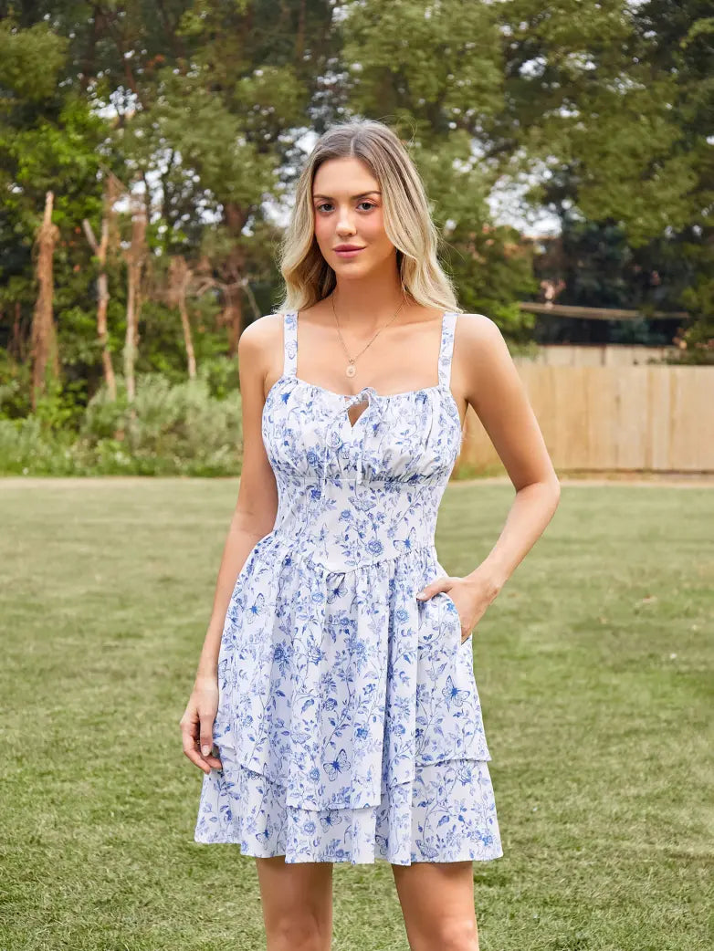 Women Summer Floral Puffy Corset Dress