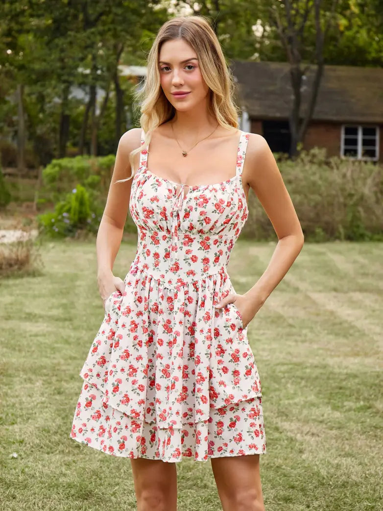 Women Summer Floral Puffy Corset Dress