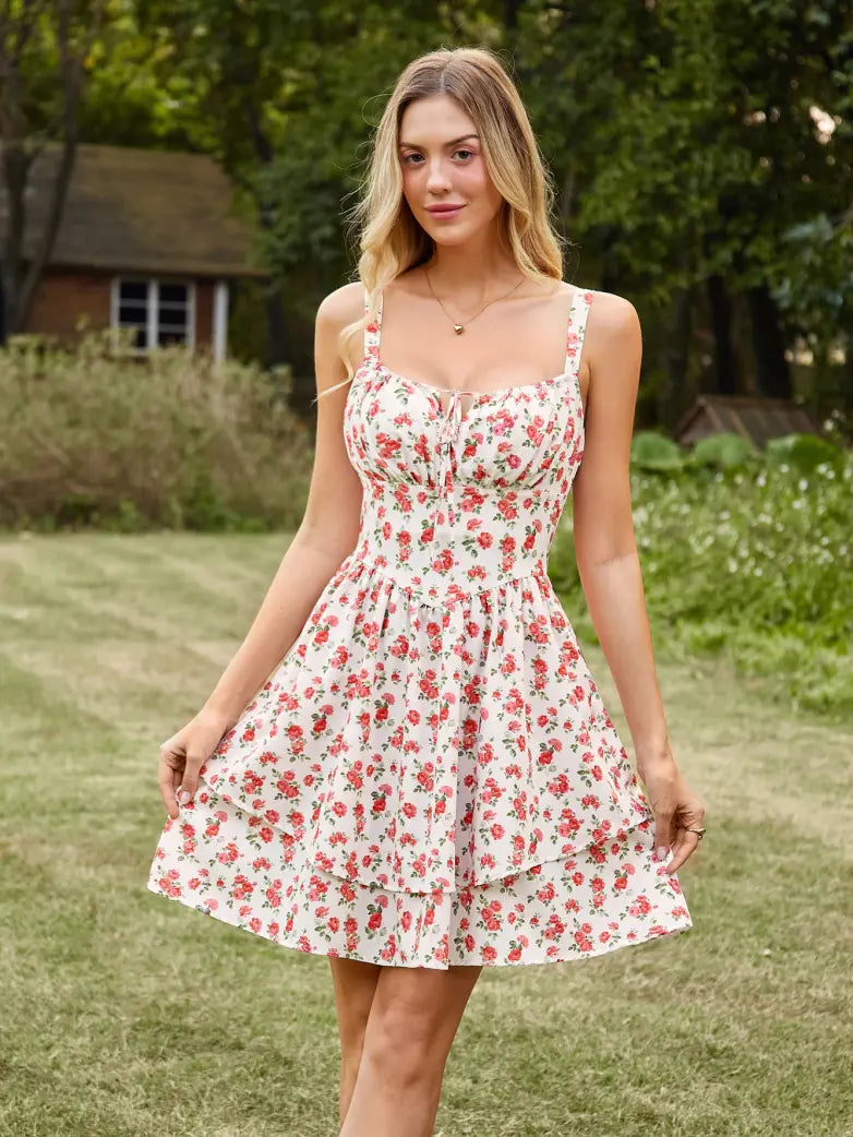 Women Summer Floral Puffy Corset Dress