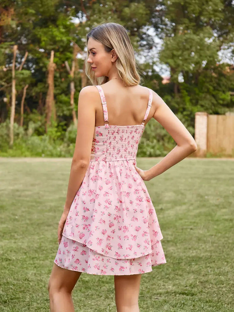 Women Summer Floral Puffy Corset Dress