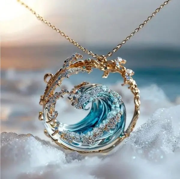 Azzurra | Collar con onda azul dorada